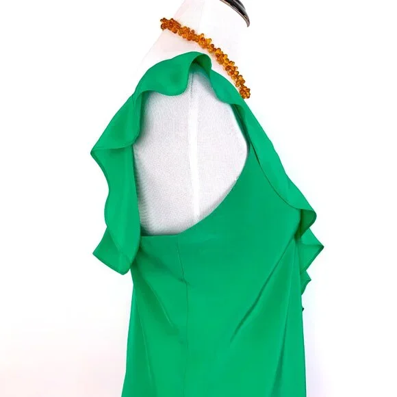 Amanda Uprichard Silk Ruffle Front Spaghetti Strap Cami Top Kelly Green Medium - Picture 4 of 16